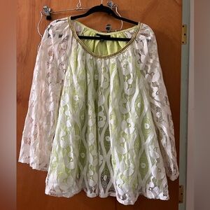 Lane Bryant Lace Overlay Peasant Top in Light Green
